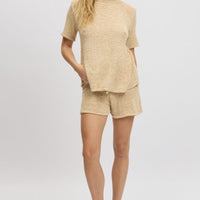 Beige Knit Top Short Sleeve Crew Neck