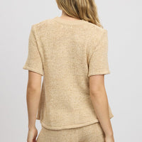 Beige Knit Top Short Sleeve Crew Neck