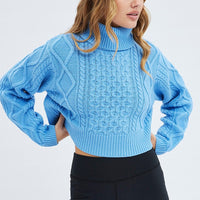 Blue Cable Knit Jumper Turtle Neck