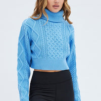 Blue Cable Knit Jumper Turtle Neck