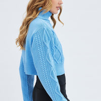 Blue Cable Knit Jumper Turtle Neck