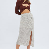 Brown Knit Top Long Sleeve Twisted Front