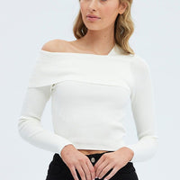 White Knit Top Off The Shoulder Ribbed