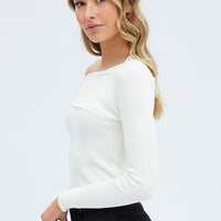 White Knit Top Off The Shoulder Ribbed