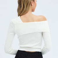 White Knit Top Off The Shoulder Ribbed