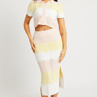 Multi Stripe Crochet Knit Top Collared