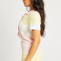Multi Stripe Crochet Knit Top Collared