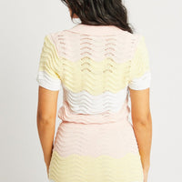 Multi Stripe Crochet Knit Top Collared