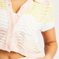 Multi Stripe Crochet Knit Top Collared