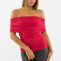 Red Bardot Knit Top Short Sleeve