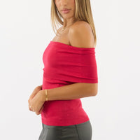 Red Bardot Knit Top Short Sleeve