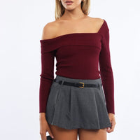 Red One Shoulder Knit Top Long Sleeve