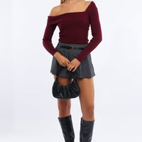 Red One Shoulder Knit Top Long Sleeve