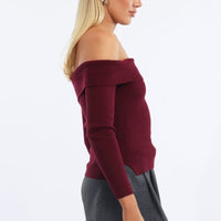 Red One Shoulder Knit Top Long Sleeve