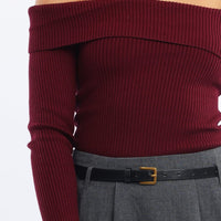 Red One Shoulder Knit Top Long Sleeve