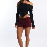 Black Bardot Knit Top Long Sleeve Open Front
