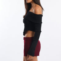 Black Bardot Knit Top Long Sleeve Open Front
