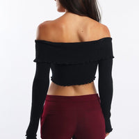 Black Bardot Knit Top Long Sleeve Open Front