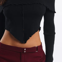 Black Bardot Knit Top Long Sleeve Open Front