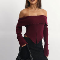 Red Bardot Knit Top Long Sleeve Open Front