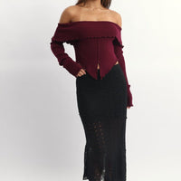 Red Bardot Knit Top Long Sleeve Open Front