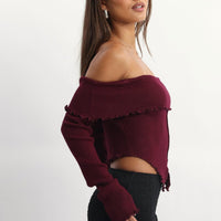 Red Bardot Knit Top Long Sleeve Open Front