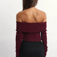 Red Bardot Knit Top Long Sleeve Open Front