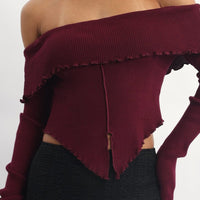 Red Bardot Knit Top Long Sleeve Open Front