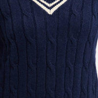 Blue Cable Knit Top Long Sleeve V-neck