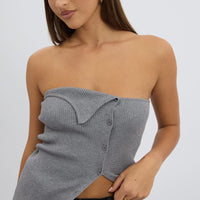 Grey Strapless Knit Top Open Front