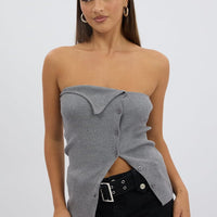 Grey Strapless Knit Top Open Front