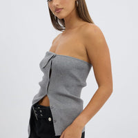 Grey Strapless Knit Top Open Front