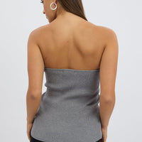 Grey Strapless Knit Top Open Front