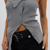 Grey Strapless Knit Top Open Front