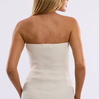 White Strapless Knit Top Open Front