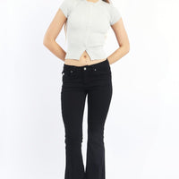 Grey Knit Top Short Sleeve Ribbed