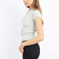 Grey Knit Top Short Sleeve Ribbed