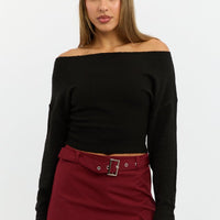 Black Knit Top Off Shoulder Long Sleeve