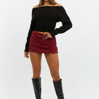 Black Knit Top Off Shoulder Long Sleeve