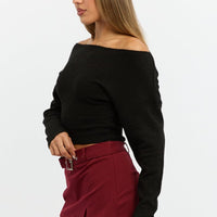Black Knit Top Off Shoulder Long Sleeve
