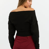Black Knit Top Off Shoulder Long Sleeve