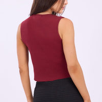 Red Knit Top Sleeveless Front Ribbon