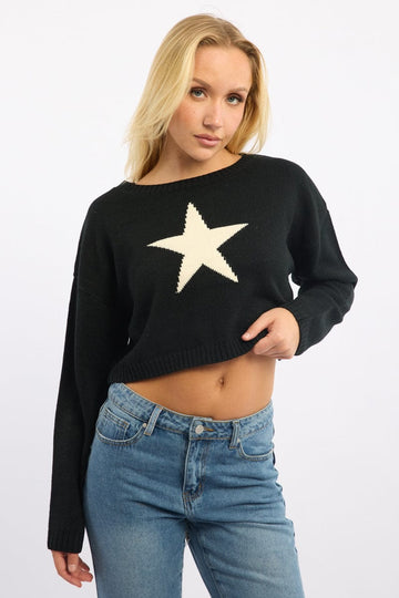 Black Star Knit Jumper Long Sleeve