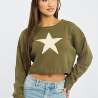 Green Star Knit Jumper Long Sleeve
