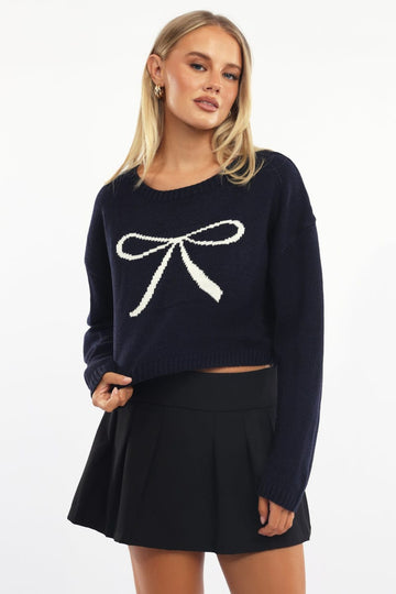 Blue Knit Jumper Long Sleeve Crew Neck