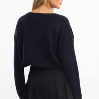 Blue Knit Jumper Long Sleeve Crew Neck