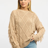 Beige Cable Knit Jumper High Neck