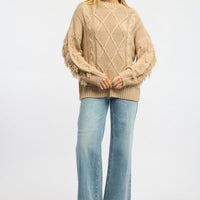 Beige Cable Knit Jumper High Neck