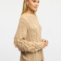 Beige Cable Knit Jumper High Neck