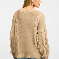 Beige Cable Knit Jumper High Neck